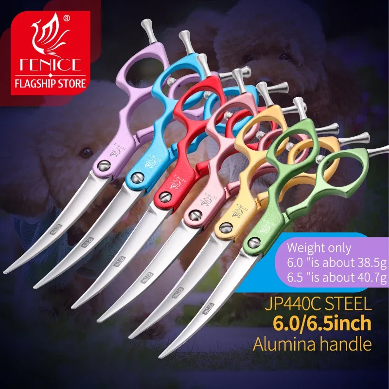 Fenice 6,0/6,5/7 Zoll Professionelle Hundepflegeschere Gebogen Japan 440C Schere mit hochwertigem Legierungsgriff Aso de Mascotas Image