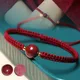 Natürliches rohes Erz Zinnober glückliches rotes Seil Amulett einfaches hand gewebtes Paar Armband