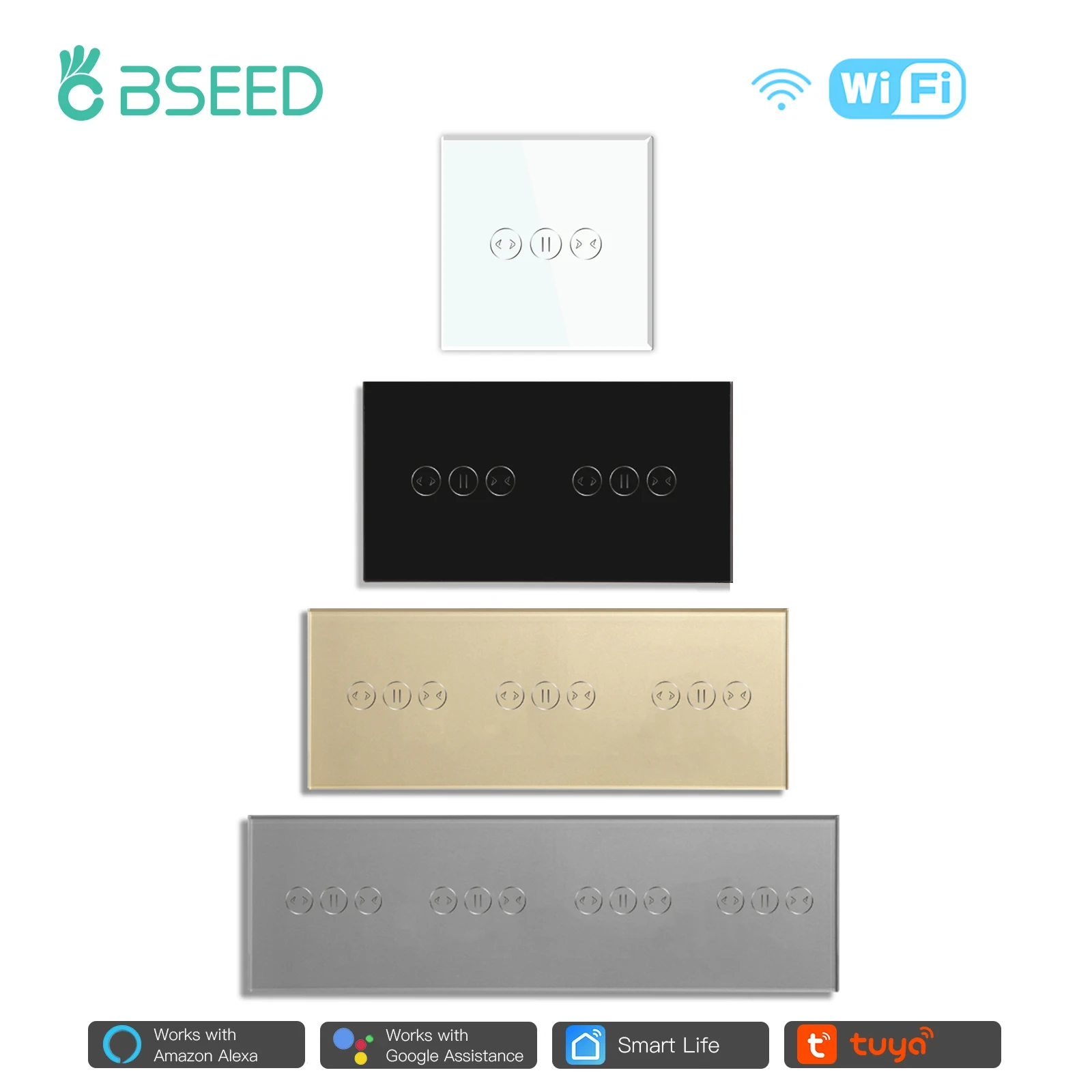 Bseed WIFI Vorhang 86mm 157mm Licht Vorhang Schalter Weiß Schwarz Goldene Kristall Klasse Panel Schalter Arbeit Mit Smart leben TUYA App Image