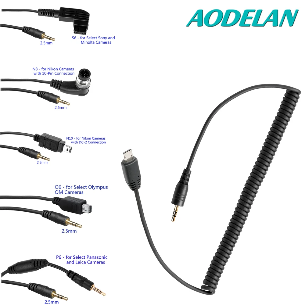 AODELAN 2,5 mm Kamera-Fernauslöserkabel, Verbindungskabel C6 C8 N8 N10 S6 S8 P6 F8 zur Auswahl Image