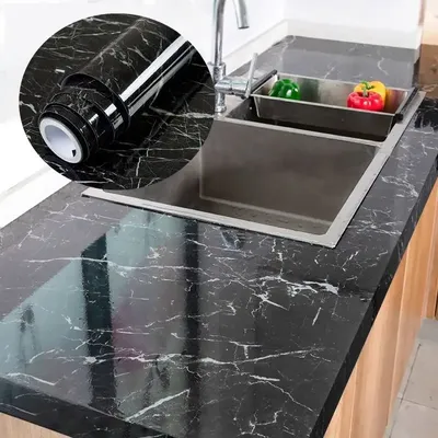 DIY Kontakt Papier Küche Aufkleber Einfarbig PVC Selbstklebende Hause Dekorative Marmor Tapete Wohnzimmer Studie Möbel Image