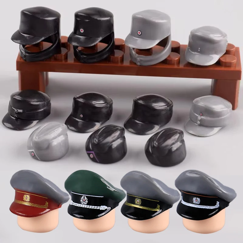 WW2 Deutsch Armee Soldaten Kappe Bausteine Offizier Hut Preußische Gedruckt Senior Allgemeine Helm Zubehör Ziegel Spielzeug Jungen Image