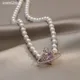 Shang zhihua koreanische Mode lila Herz Kristall Stud Halskette für Frauen elegante Planet Anhänger