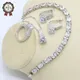 Geometrische Weiß Zirkon Silber 925 Hochzeit Schmuck Set für Frauen Armband Hoop Ohrring Halskette