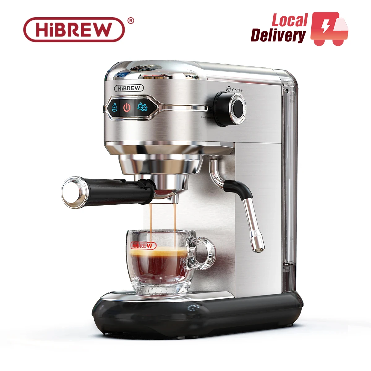 HiBREW Kaffeemaschine Cafetera 20-Bar Inox Halbautomatisch Superschlank ESE POD & Pulver Espresso Cappuccino Maschine Heißwasser H11 Image