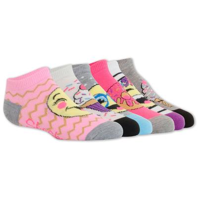 Skechers Girl's 6 Pack Low Cut Emoji Ice Cream Socks | Size Small | Cotton/Spandex