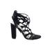 BCBGeneration Heels: Gladiator Chunky Heel Boho Chic Black Print Shoes - Women's Size 6 1/2 - Open Toe