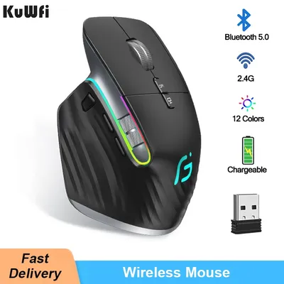 KuWFi Drahtlose Maus Bluetooth5.0 + 2 4 GHz Dual Modus USB Gaming Mouse Ergonomische