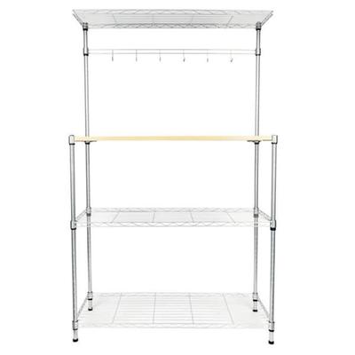 Four-tier Powder Coating Bakers Rack Microwave Oven Rack with MDF Board & 6pcs Wave Rod Silver - (35.4 x 13.8 x 59)"