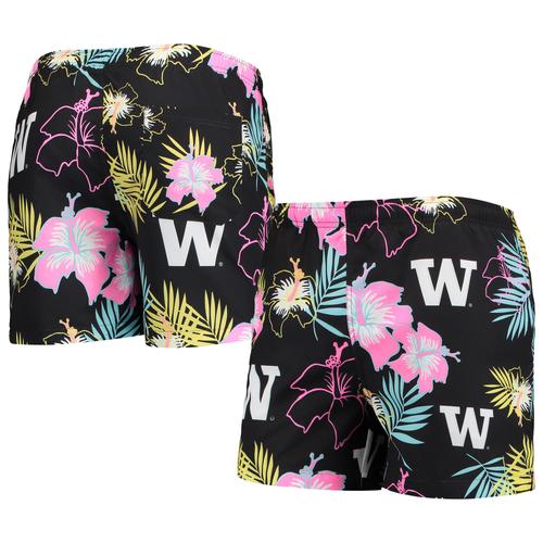 Schwarze FOCO Washington Huskies Neon-Blumen-Badehose für Herren