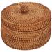 Lidded Rattan Box Round Multi-purpose Desktop Sundries Storage Organizer