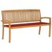 Aibecy Stacking Patio Bench with Cushion 62.6 Solid Teak Wood