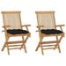 Aibecy Patio Chairs with Black Cushions 2 pcs Solid Teak Wood