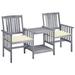 Aibecy Patio Chairs with Tea Table and Cushions Solid Acacia Wood