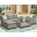 4 Piece Outdoor Rattan Sectional Furniture Set Patio Cushioned Conversation Sofa Set with Glass Coffee Table All Weather PE Wicker Chairs Set for Backyard Balcony Poolside Deck D6676