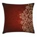 Burgundy Decor Throw Pillow Cushion Cover Floral Flower Swirl Ivy Image with Ombre Grunge Backdrop Artwork Decorative Square Accent Pillow Case 16 X 16 Inches White Ruby and Red by Ambesonne