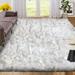 Sanmadrola Ultra Soft Faux Sheepskin Fur Fluffy Decorative Indoor Shag Area Rug 9x12 ft White with Gray