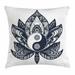 Yin Yang Throw Pillow Cushion Cover Lotus Leaf with Eastern Spiritual Symbol Monochrome Asian Religious Motif Decorative Square Accent Pillow Case 20 X 20 Inches Dark Blue White by Ambesonne