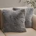 Set Of 2 Shaggy Long Hair Throw Pillows - Super Soft And Plush Faux Fur Accent Pillows - 18 X 18 Inches Silver Gray