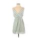 Shein Casual Dress - Mini Plunge Sleeveless: Green Print Dresses - Women's Size X-Small