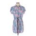 Billy T Casual Dress - Shirtdress Collared Short sleeves: Blue Print Dresses - Women's Size X-Small