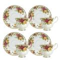 Royal Doulton-Royal Albert Old Country Roses Teacups and Saucers, Set of 4