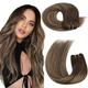 Moresoo Sew in Hair Extensions Real Human Hair Double Weft Extensions Dark Brown Ombre to Caramel Blonde Mixed with Brown Human Hair Weft Extensions 20 Inch 100g/Pack #4/27/4