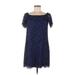 Ella Moss Casual Dress - Shift Boatneck Short sleeves: Blue Print Dresses - Women's Size Medium