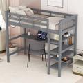 Lit cabane Lit enfant avec compartiment de rangement et bureau sous le lit, gris 90 x 200 cm - Gris