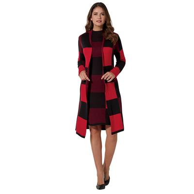 Masseys Sweater Dress & Jacket Set (Size L) Black-Red, Cotton,Rayon,Cashmere