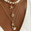 Collier Boho en Poterie Douce avec Pendentif en Forme de Coquillage Étoile de Mer Vintage Soleil