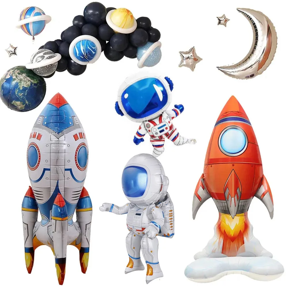 3D Astronaut Folienballon Raketenballons Raumballons für Jungen Kinder Astronauta Universum Serie Weltraum Geburtstag Party Dekor Image