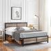 Full Size Platform Bed Frame with Grey Oak Vintage Wood Headboard, Mattress Foundation, Strong Metal Slats Support