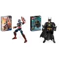 LEGO 76258 Marvel Captain America Baufigur, Superheld mit Schild & 76259 DC Batman Baufigur, Superhelden Action Figur und Dekoration