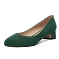 SHOWFOREST Women Round Toe Slip On Dress Low Heel Suede Business 1.5 Inch Solid Chunky Court Shoes Dark Green Size 7