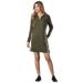 Vevo Active Women's Long-Sleeved Track Dress (Size 1X) Olive Night/White, Cotton,Polyester