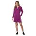 Vevo Active Women's Long-Sleeved Track Dress (Size 2X) Sugar Plum/White, Cotton,Polyester