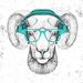 Trinx Baumeister Hipster Animal Ram Or Mouflon w/ Headphones. Hand Drawing Muzzle Of Animal Ram Canvas in Black/Green | Wayfair