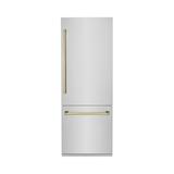 ZLINE 30" Autograph Edition 16.1 cu. ft. Built-in Bottom Freezer Refrigerator w/ Accent Handles, in Gray/Yellow | Wayfair RBIVZ-SN-30-G