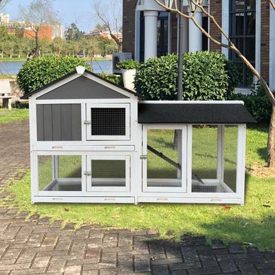 Outdoor Wooden Rabbit Hutch with Removable Tray and Ramp - Running Cage Included