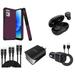 BD Combo Bundle Case for Moto G Power 5G 2023 Case - (Dark Purple) Dual Shockproof Protector Armor Case with Wireless Earbuds Car Charger Wall Charger USB Cables (3ft 6ft 10ft)