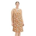 TOM TAILOR Damen 1037322 Plussize Sommerkleid mit Muster & Volant, 31758-Brown Abstract Leaf Design, 44