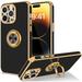 for iPhone 14 Pro Max Case with Ring Stand [360Â° Rotatable Ring Holder Magnetic Kickstand] [Shiny Plating Gold Edge] Slim Soft TPU Shockproof Protective Cover Case for Women Men Black