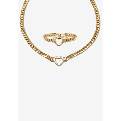 Women's Yellow Gold Ion-Plated Stainless Steel Heart Bracelet And Necklace 16 Inch by PalmBeach Jewelry in Gold