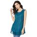 Plus Size Women's Embroidered Acid Wash Tank by Roaman's in Deep Teal (Size 22 W)