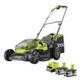 RYOBI 18 V ONE+ Akku-Rasenmäher RY18LM37A-240 (Schnittbreite 37 cm, 6-fache Höhenverstellung 20-70 mm, Variables Griffgestänge inkl. Mulchkeil, 2 x 4,0Ah Akku & Ladegerät)