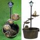 YORKSHIRE HOMEWARE Wooden Effect Plastic Cascading Water Fountain with Pump | Operated with Standing Solar Lamp Post Light Feature | Unique Decorations |Garden Ornamental Antique Bird Bath, Bronze