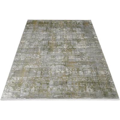 Teppich MUSTERRING "SINFONIA", grau (grau, grün), B:140cm H:8mm L:200cm, Viskose, Polyacryl, Teppiche, Fransenteppich, exclusive MUSTERRING DELUXE COLLECTION hochwertig gekettelt Fransen Image