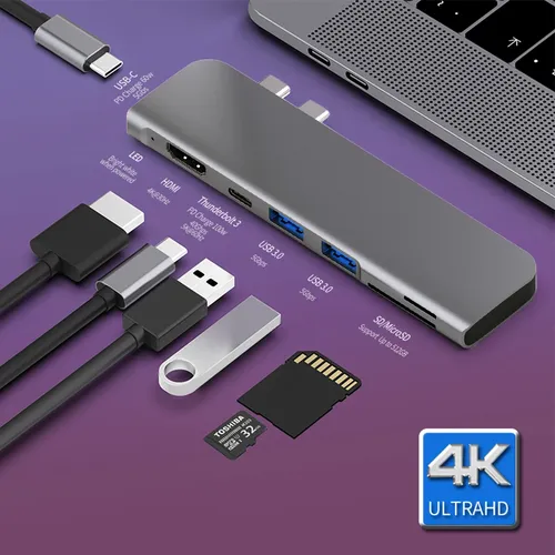 USB 3 1 Typ-C Hub Zu HDMI Adapter 4K Thunderbolt 3 USB C Hub mit Hub 3 0 TF SD Reader Slot PD für