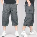 Summer Men's Casual Cotton Cargo Shorts Overalls Long Length Multi Pocket Hot breeches Military